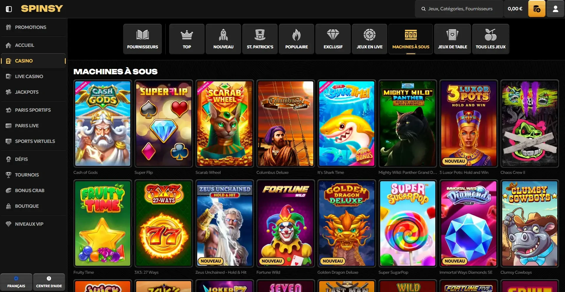 Machine &agrave; sous casino Spinsy