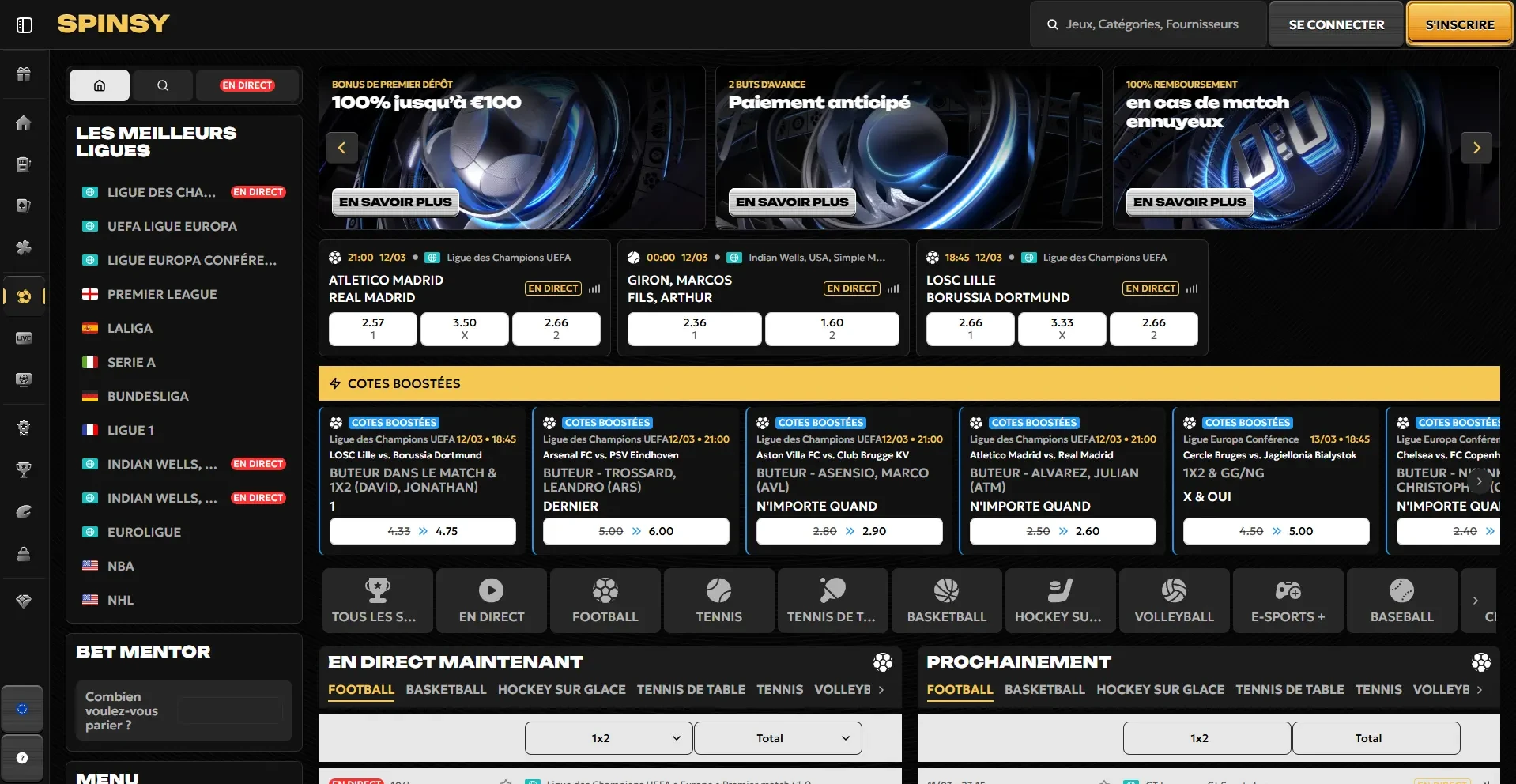 Sportbook du casino en ligne Spinsy