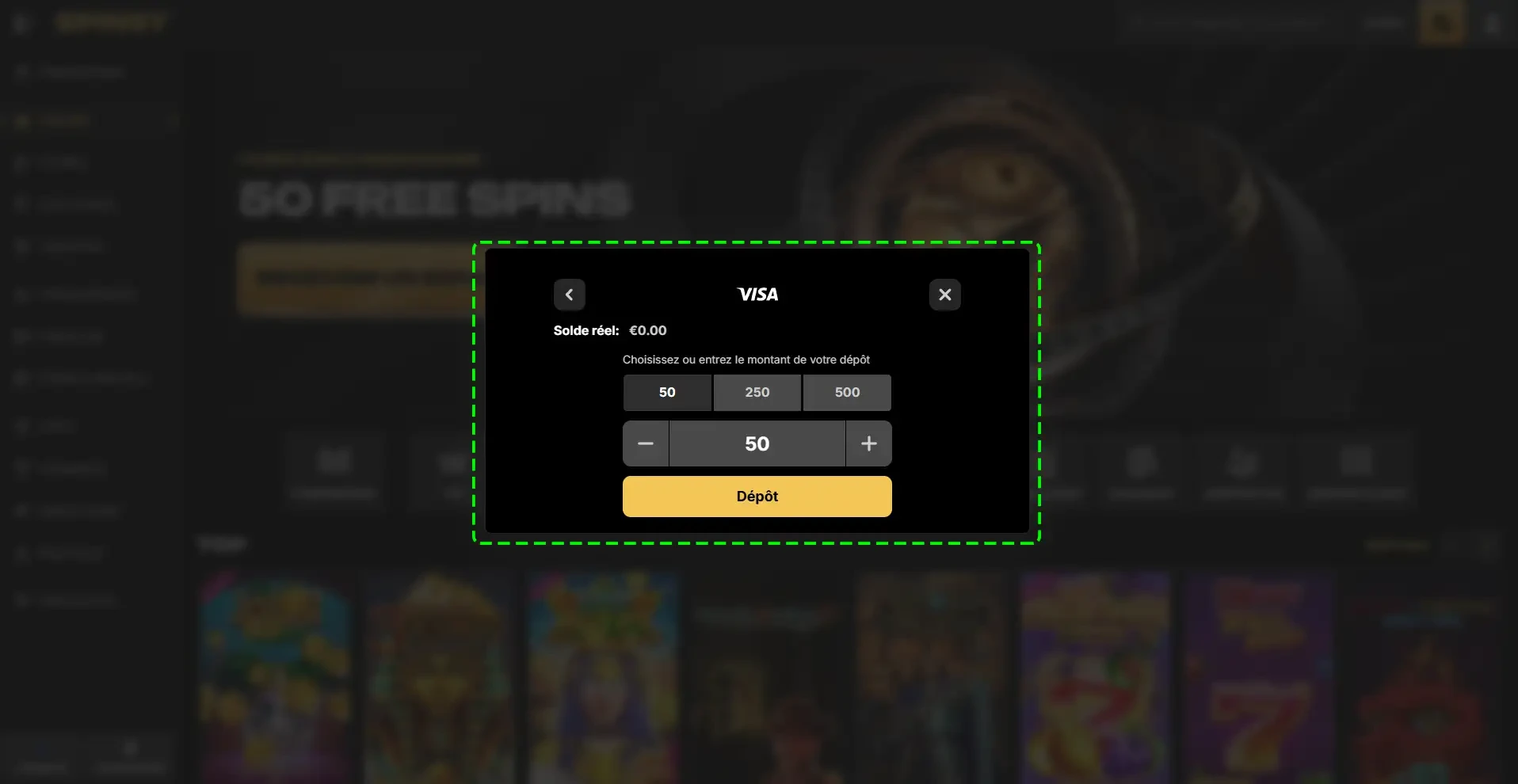 Widget de d&eacute;pot 2 spinsy casino